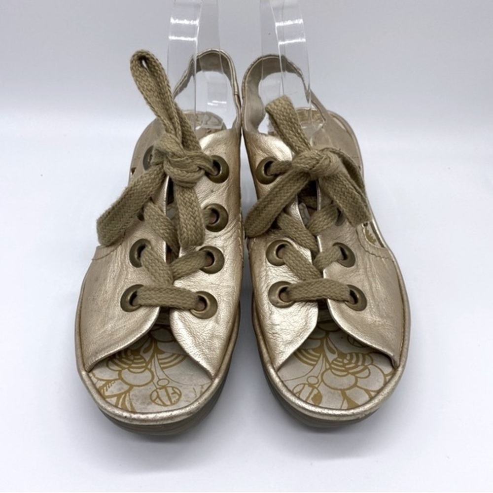 Fly London women gold  metallic wedge sandals size 41 (10.5)